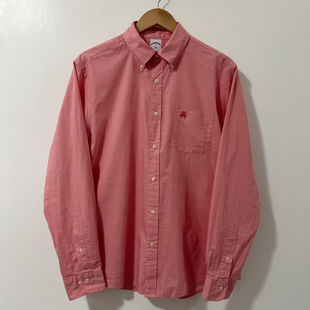 Brooks Brothers 1818 Mens Medium Salmon Pink Button Down Shirt Long Sleeve